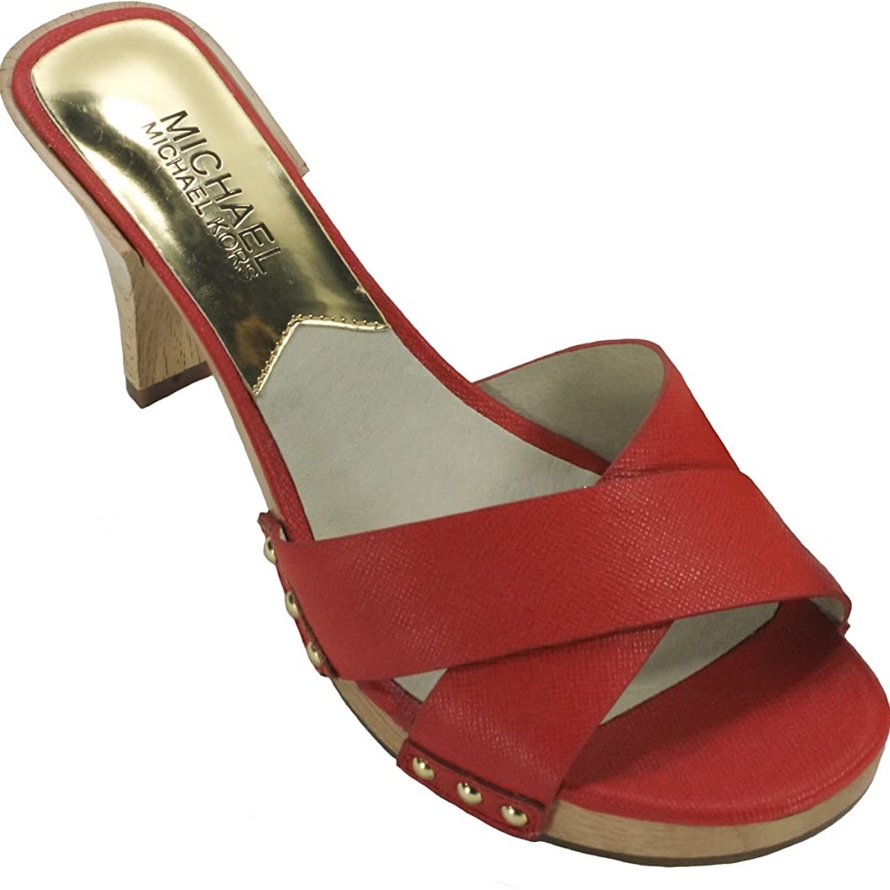 Michael Kors Amelie Mandarin Mule Sandal Woman Size 5 M Orange Leather